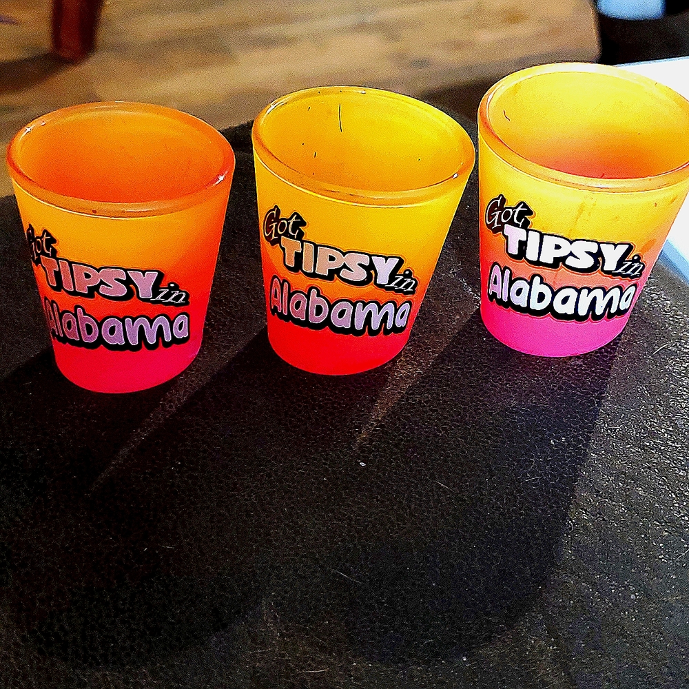 Set of 3, Got tipsy in Alabama shot glasses.